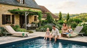 Gîte en pierre avec piscine en Dordogne pour une famille de quatre personnes