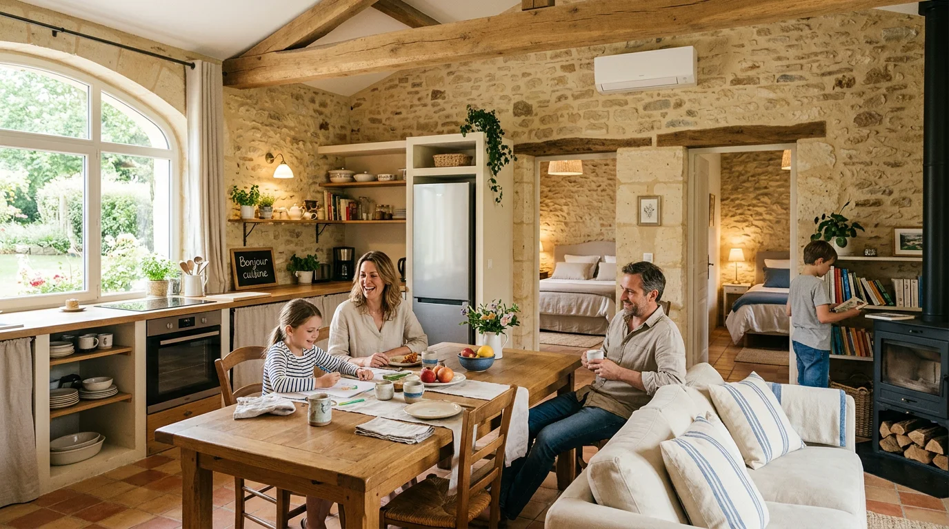Intérieur confortable d'un gîte climatisé en Dordogne pour quatre personnes