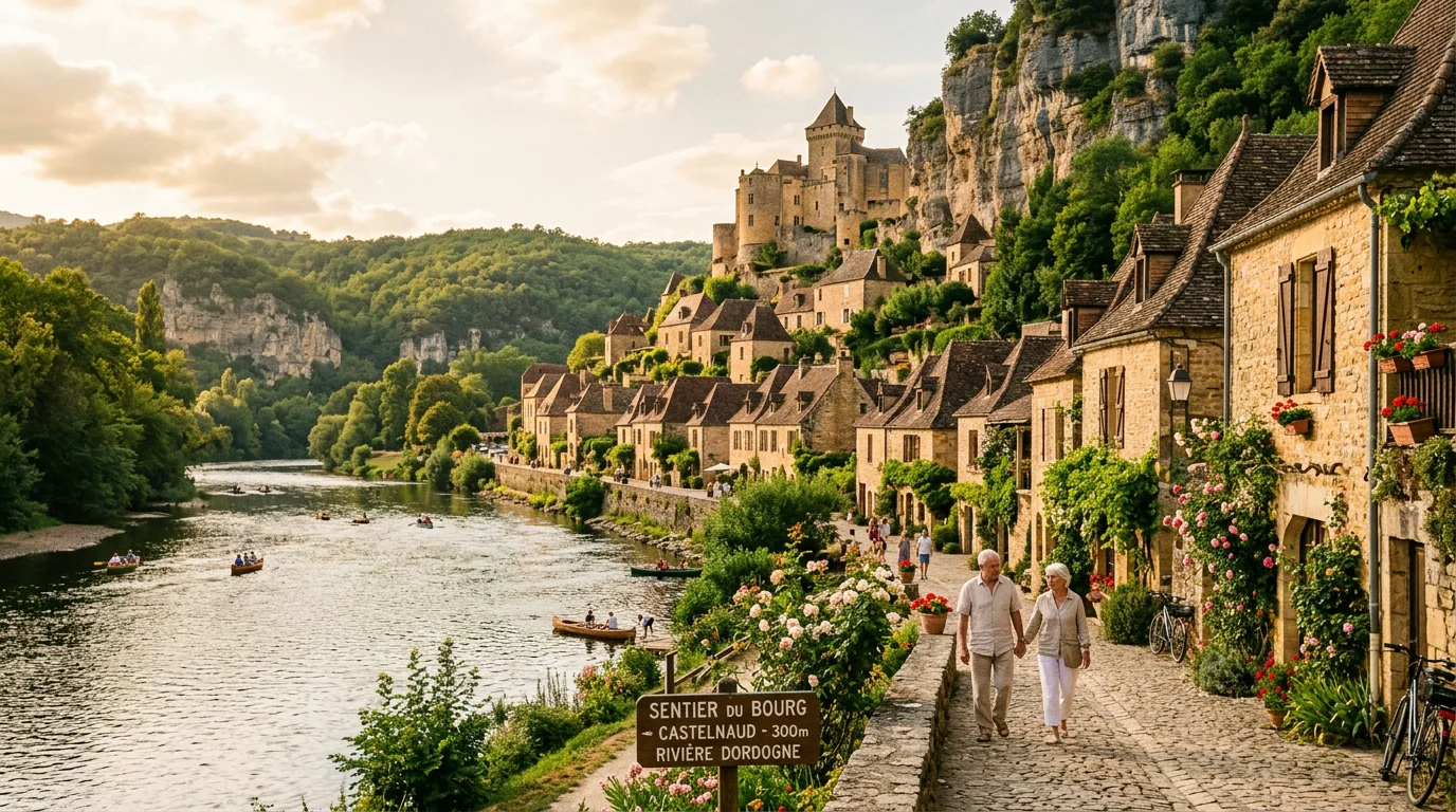 Village médiéval en pierre au bord de la Dordogne près de Sarlat
