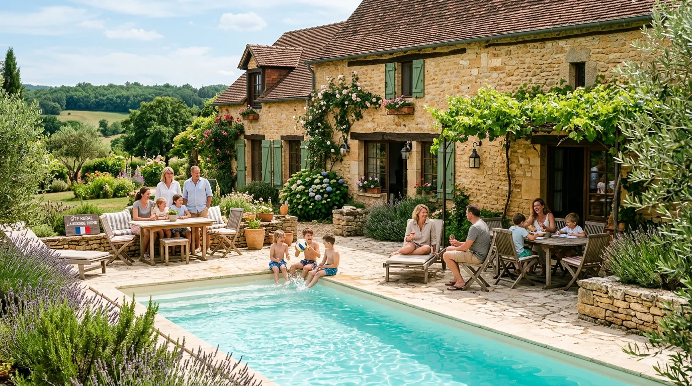 Grand gîte en pierre du Périgord avec piscine et jardin, idéal pour un séjour de groupe près de Sarlat