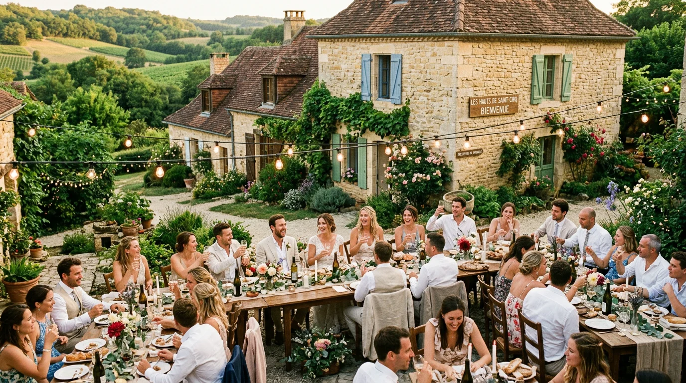 Mariage célébré dans un village de gîtes privatisé en Dordogne