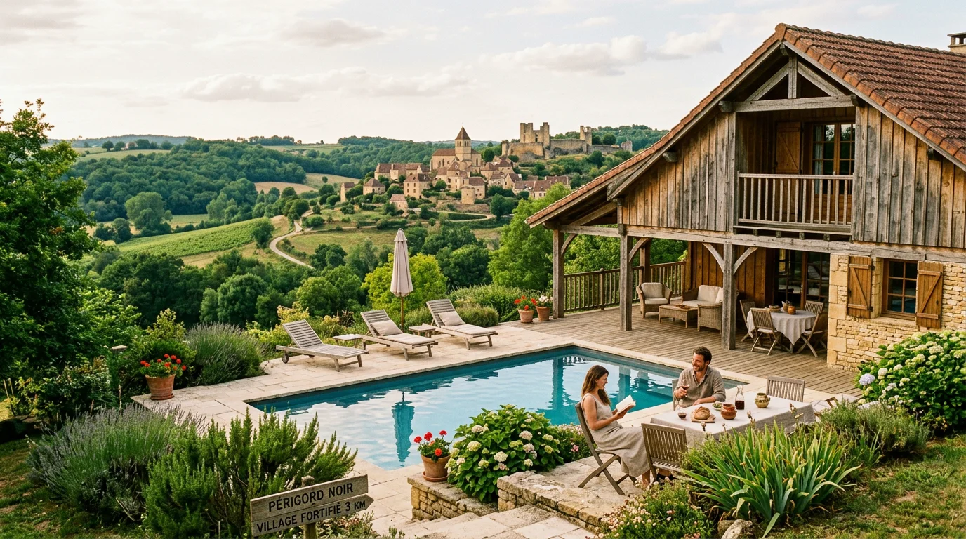 Chalet en bois avec piscine dans la campagne du Périgord Noir près de Sarlat