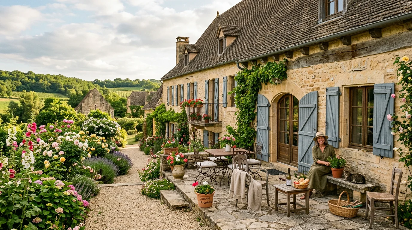 Gîte en pierres blondes avec terrasse et jardin près de Sarlat en Dordogne