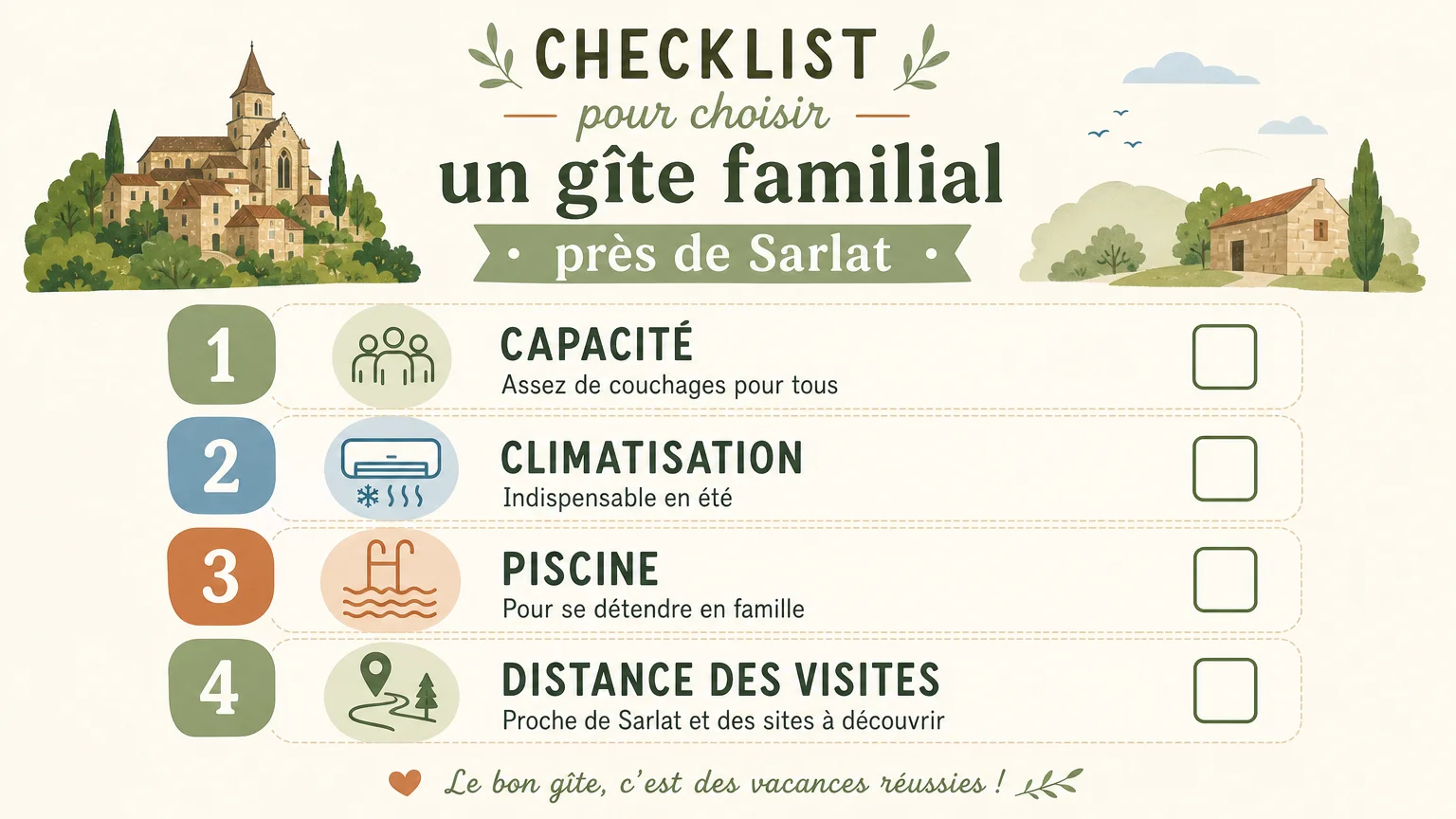 Checklist pour choisir un gîte familial près de Sarlat