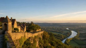 Vue panoramique de Domme et de la vallée de la Dordogne