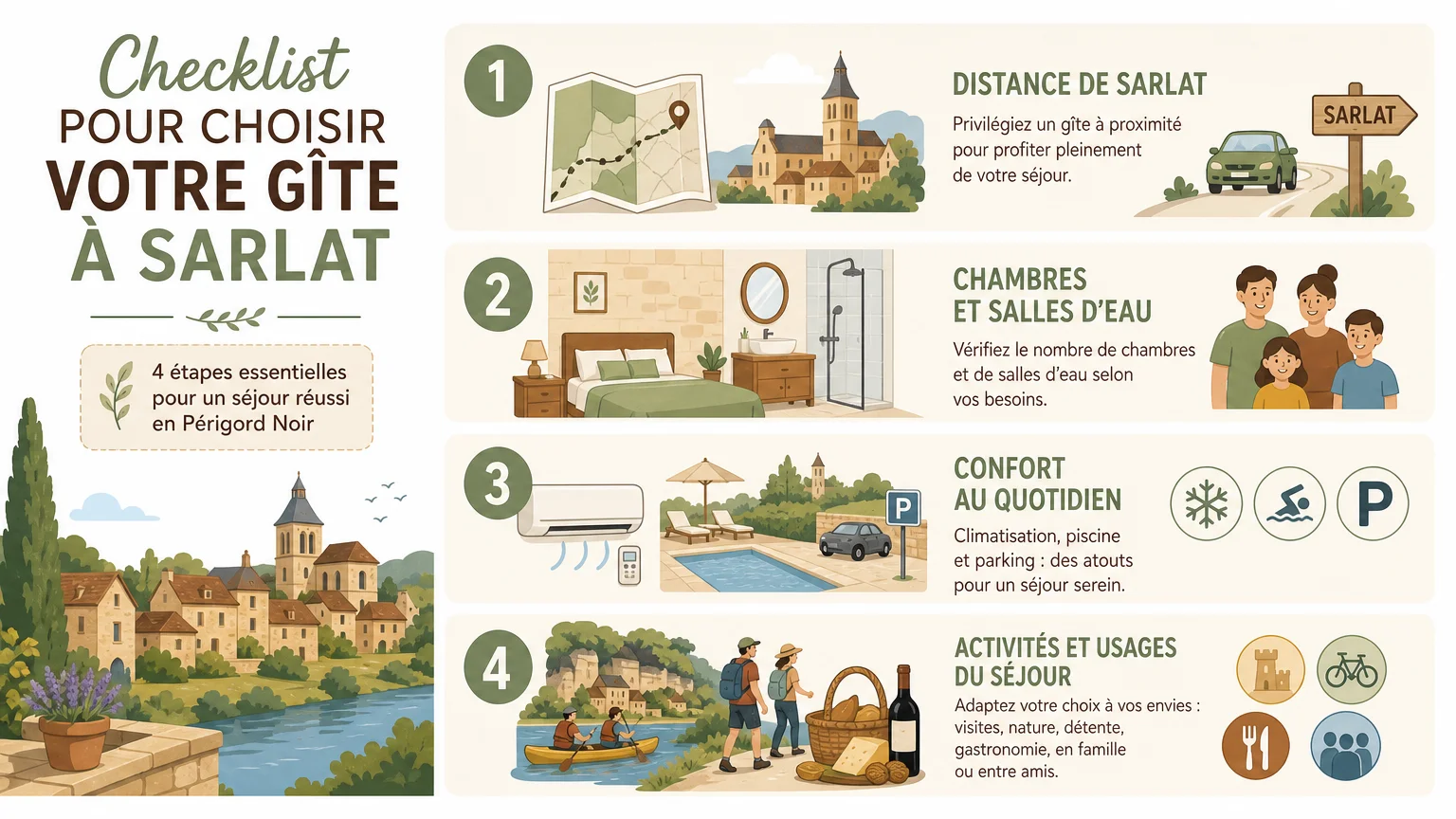 Checklist illustrée pour choisir un gîte près de Sarlat en 2026