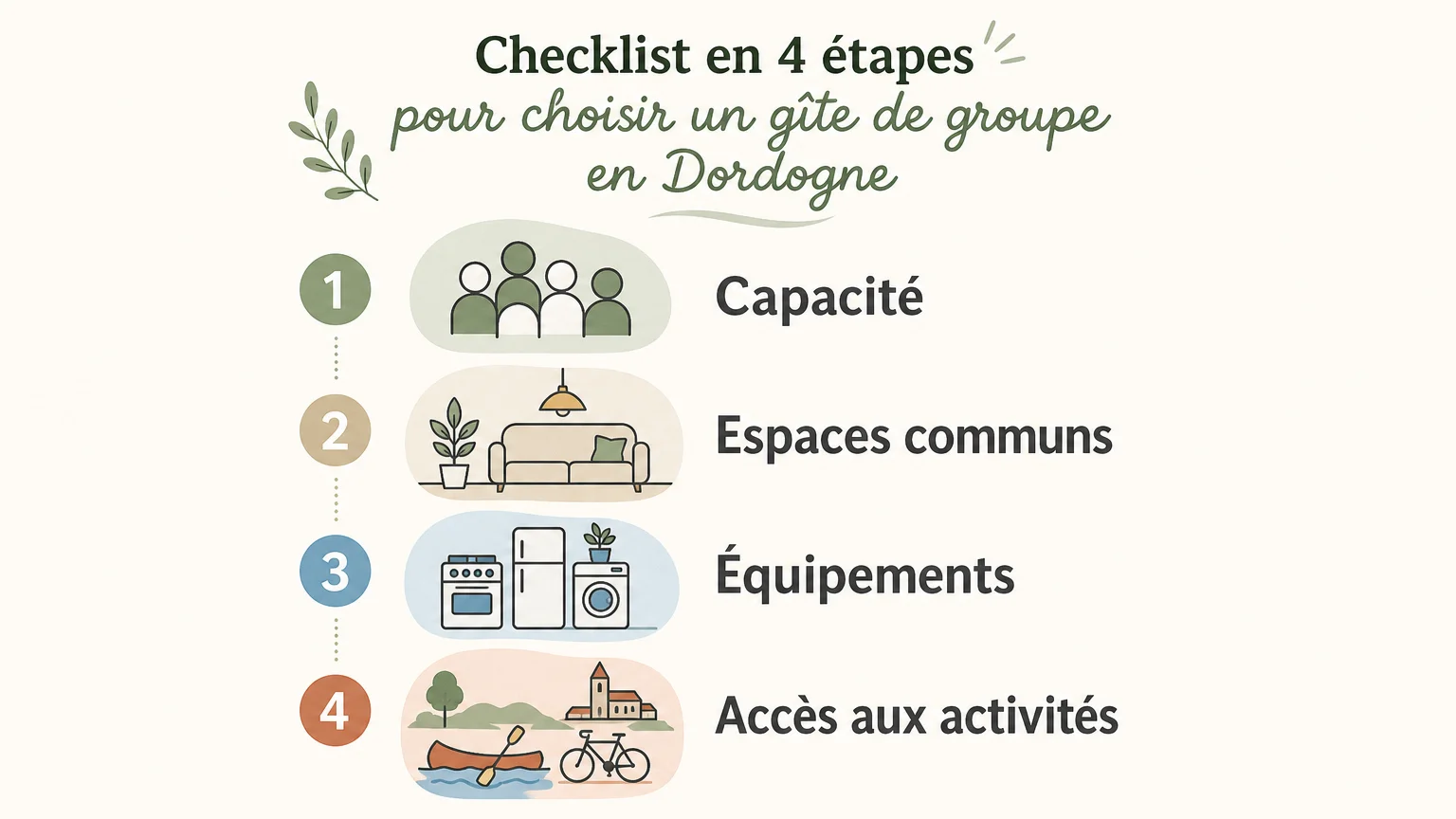 Checklist des critères pour choisir un gîte de groupe en Dordogne