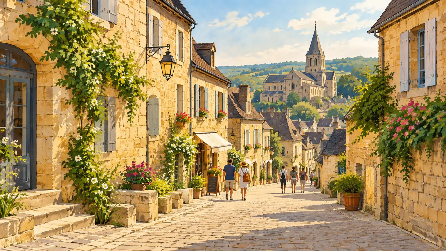 Promenade dans une rue historique de Sarlat pendant une journée de visite
