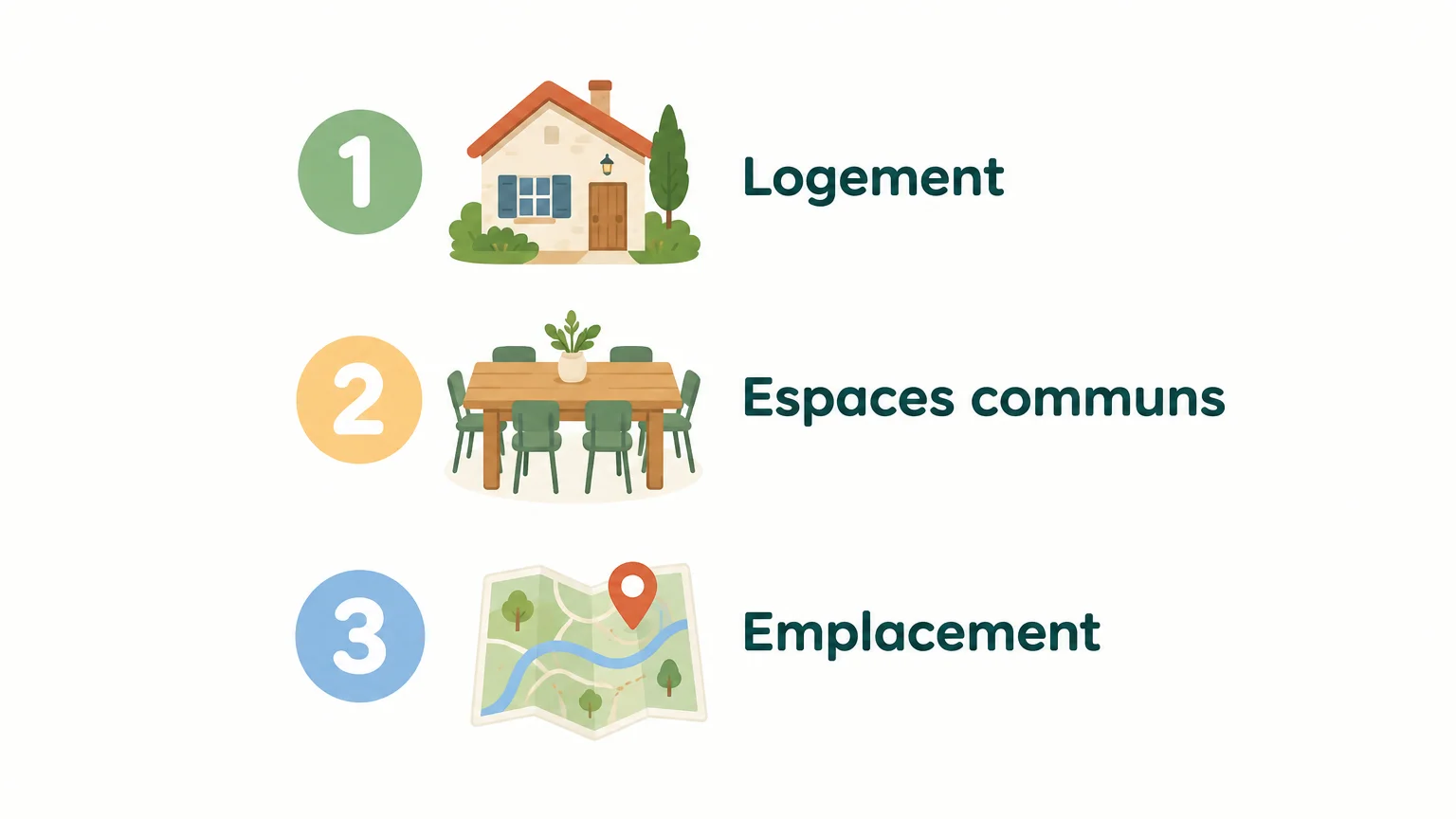 Trois critères pour comparer un hébergement : logement, espaces communs et emplacement