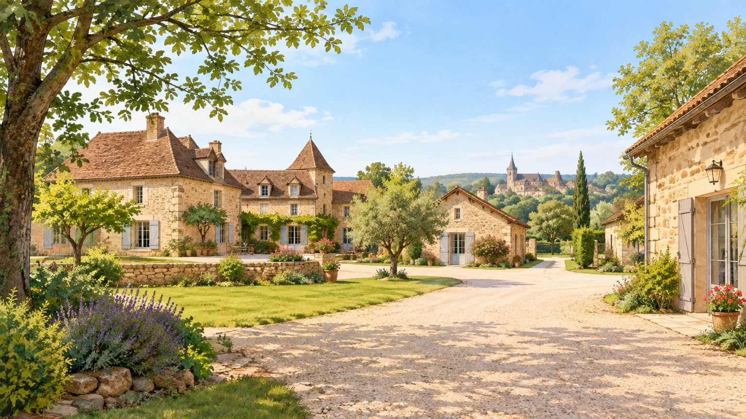 Domaine rural en pierre accueillant plusieurs hébergements de groupe en Dordogne