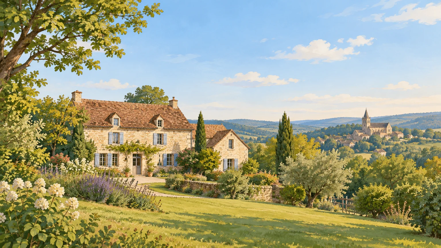 Maison de vacances en pierre dans un paysage du Périgord Noir