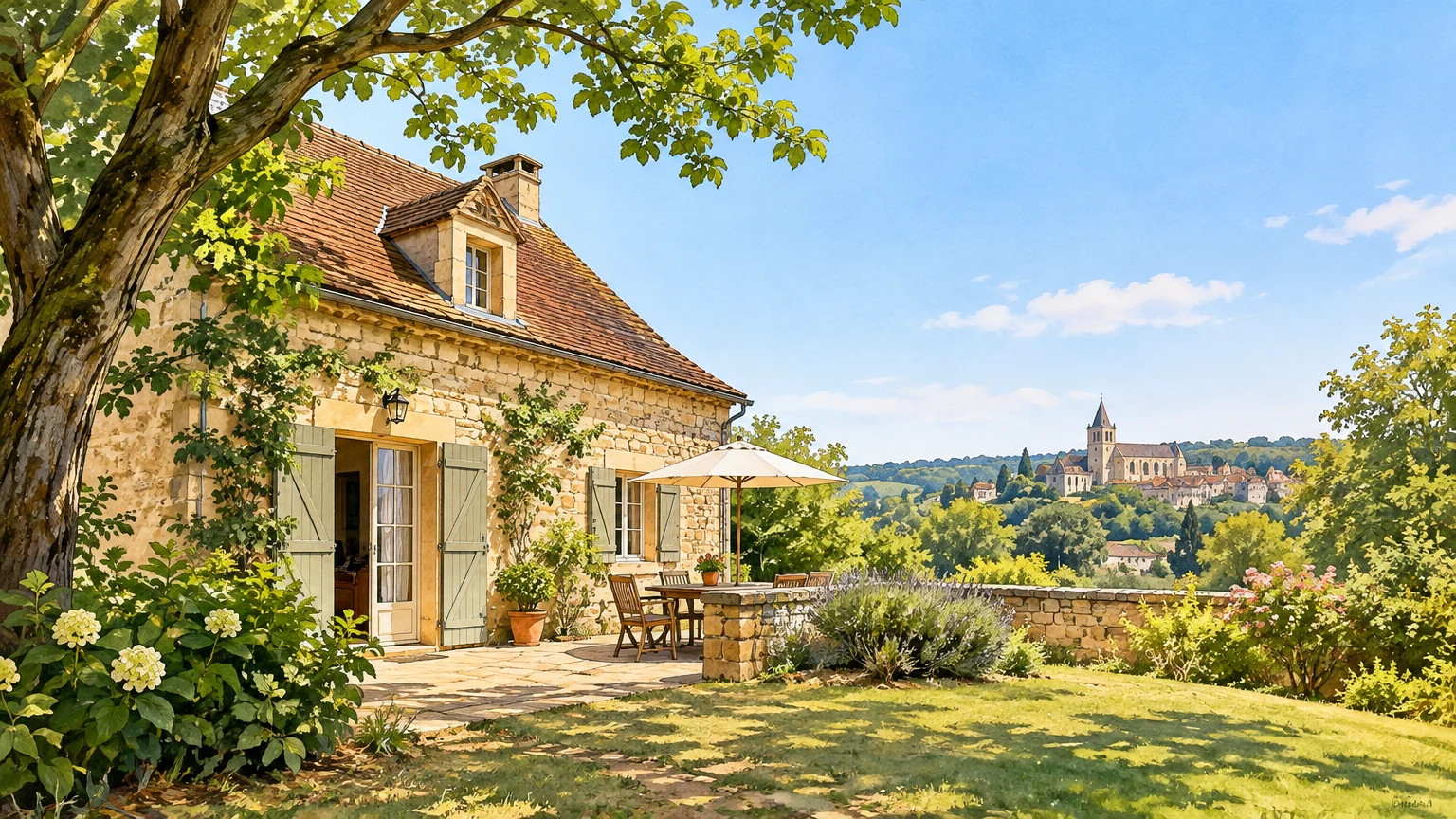Gîte en pierre dans un jardin arboré du Périgord Noir