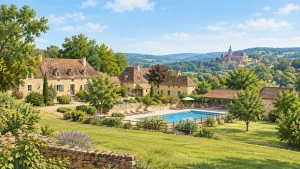 Domaine rural en pierre dans le paysage verdoyant du Périgord Noir