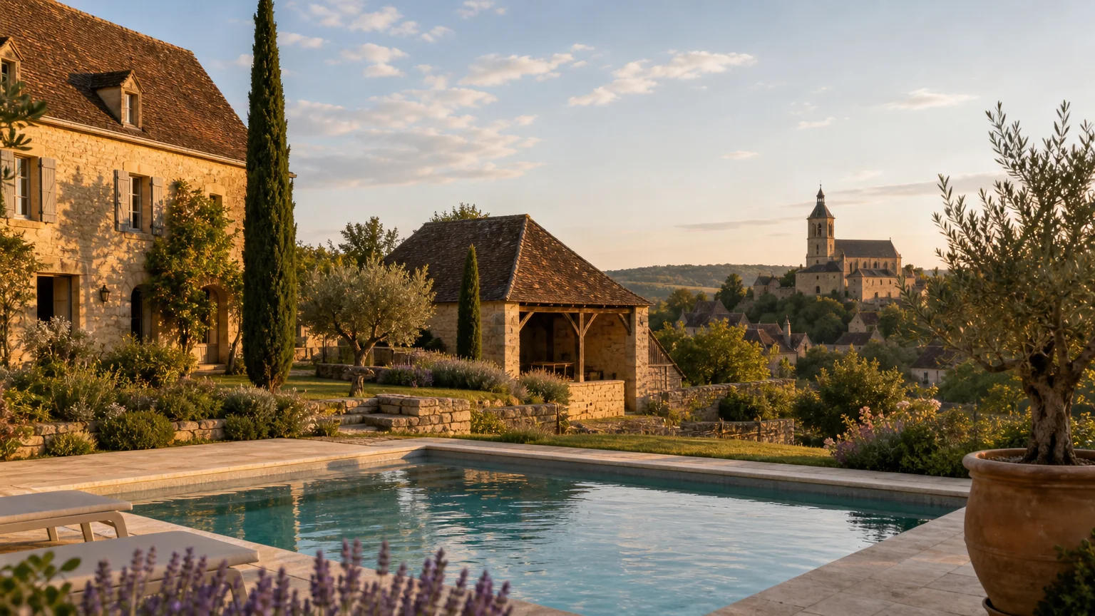 Domaine historique du Périgord Noir avec piscine et paysage