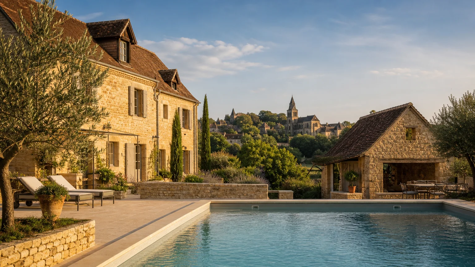 Domaine historique avec piscine et vue sur Saint-Cyprien