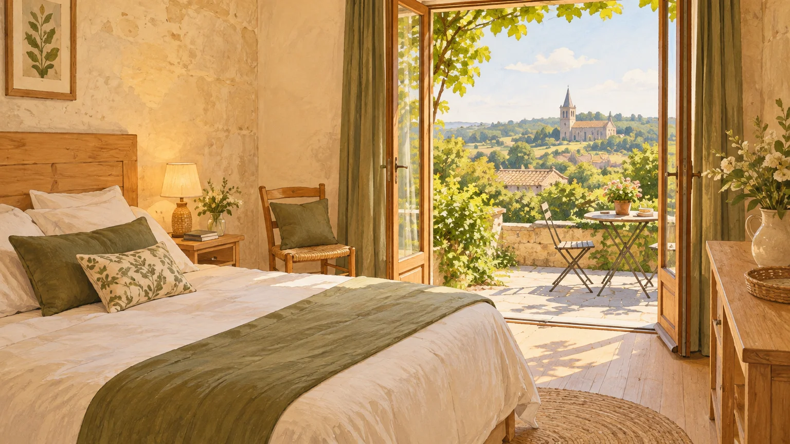 Chambre indépendante avec terrasse et vue sur la campagne du Périgord